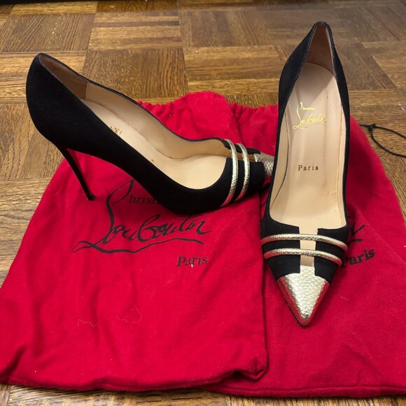 Christian Louboutin Shoes - Christian Louboutin Shoes Pumps Stiletto Pointed Toe Pump Black Gold Size EU38